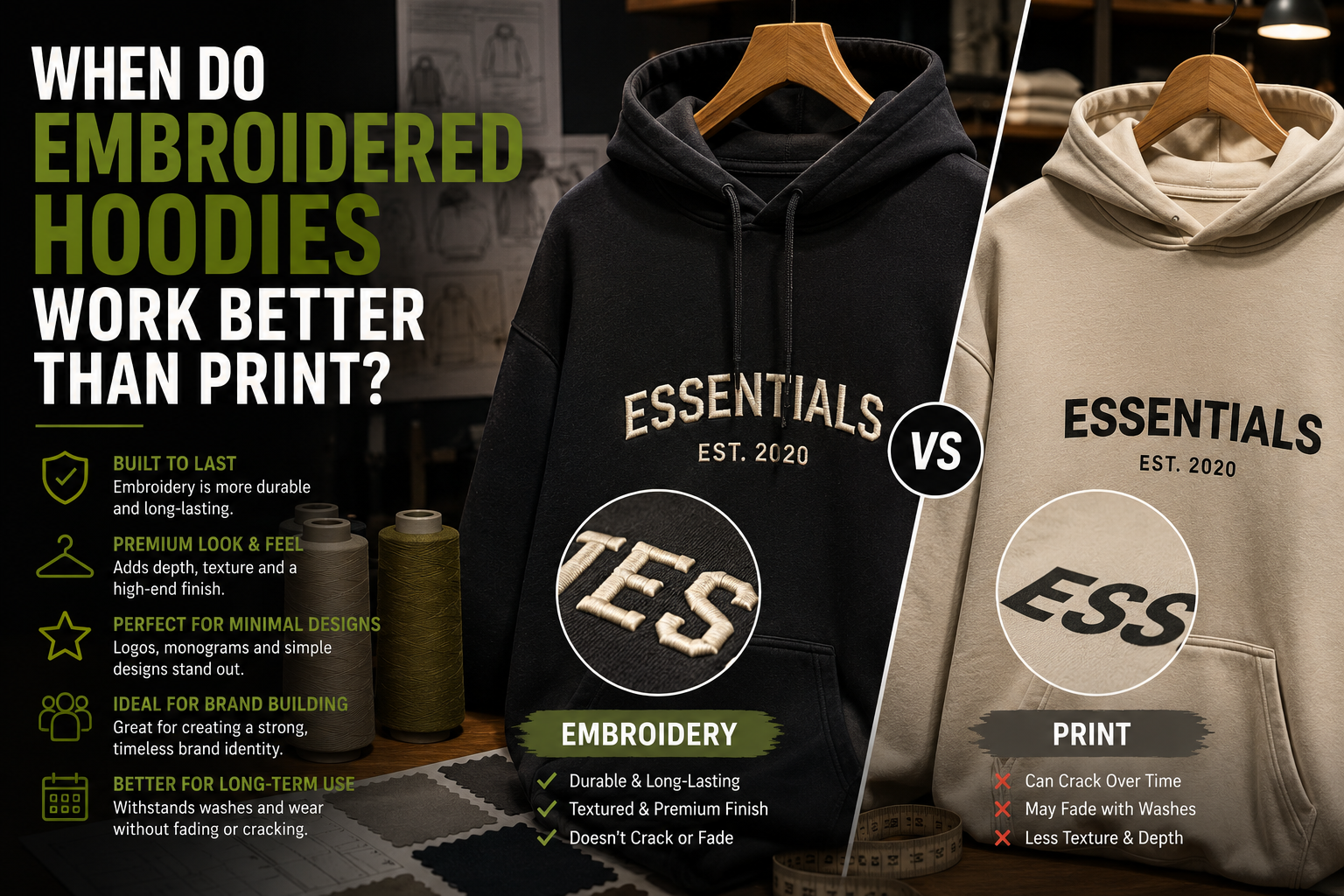 embroidered hoodies vs print